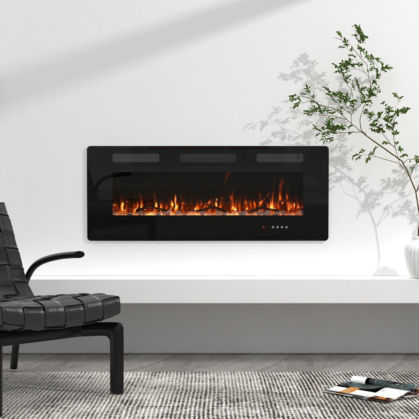50" Electric Fireplace Recessed 3.8" Ultra Thin Insert with Remote Control