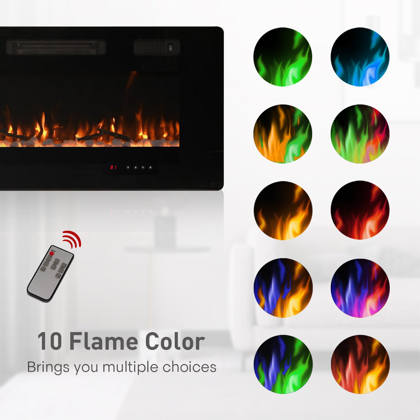50" Electric Fireplace Recessed 3.8" Ultra Thin Insert with Remote Control