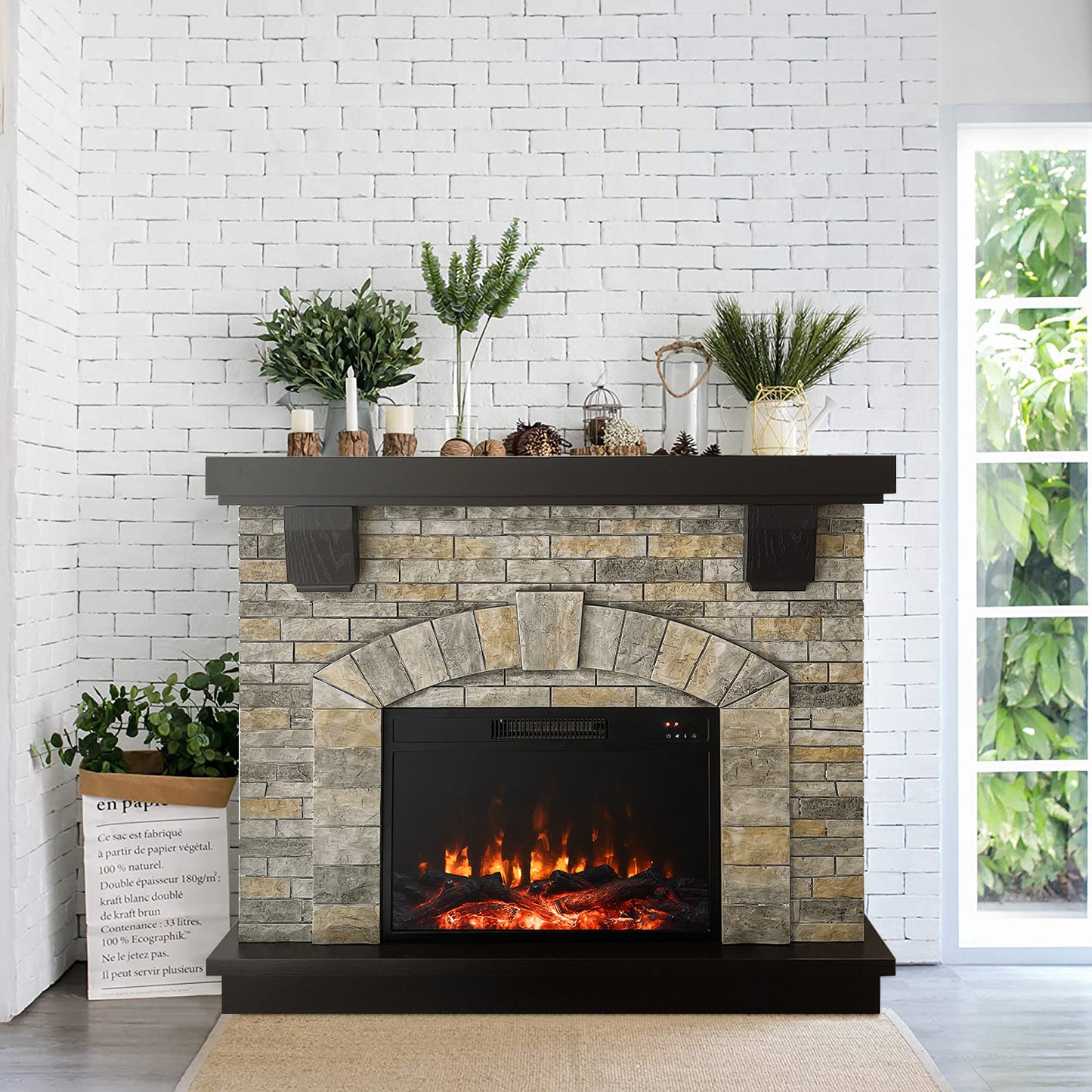 45 Inch Electric Fireplace with Mantel, Tall Fire Place Heater Freestanding with Remote Control Timer LED Flame for Living Room Bedroom, Gray
