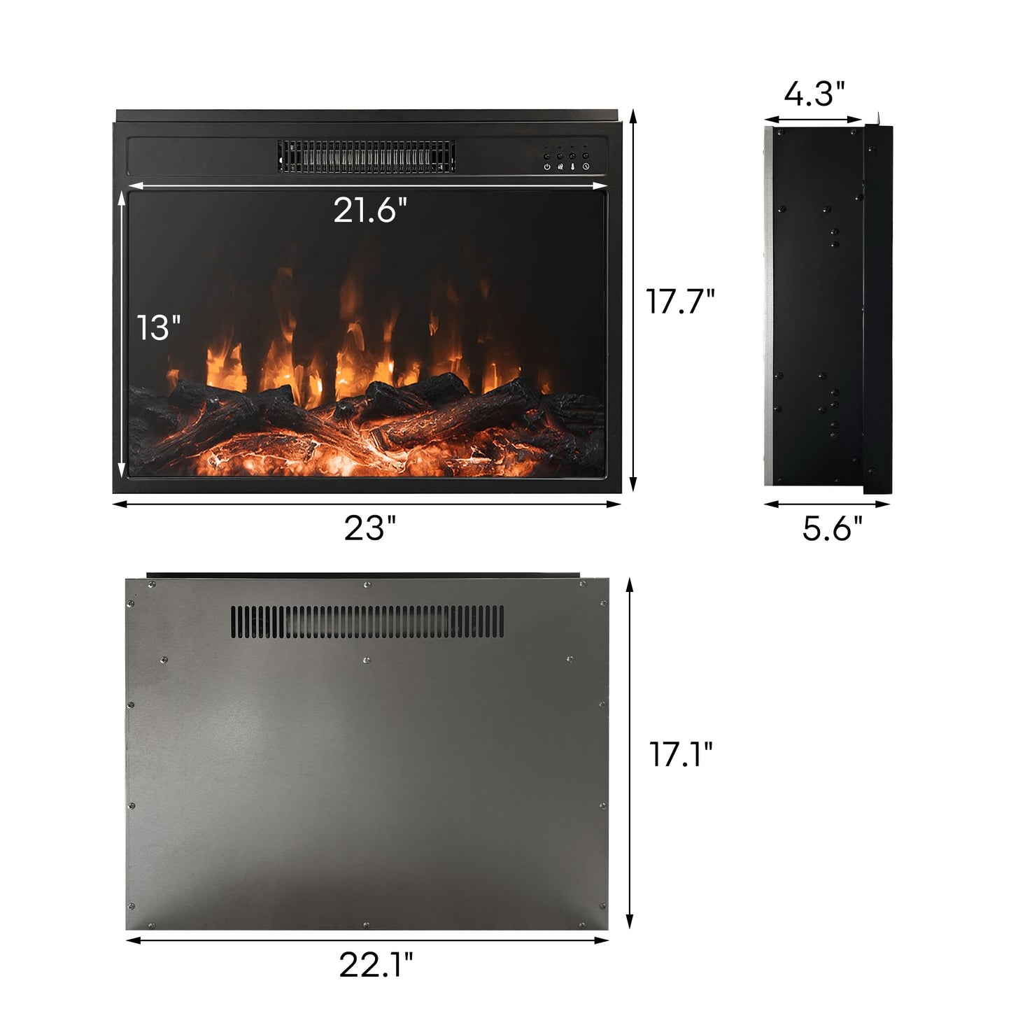 23 Inches Electric Fireplace Insert with Remote Control, Black