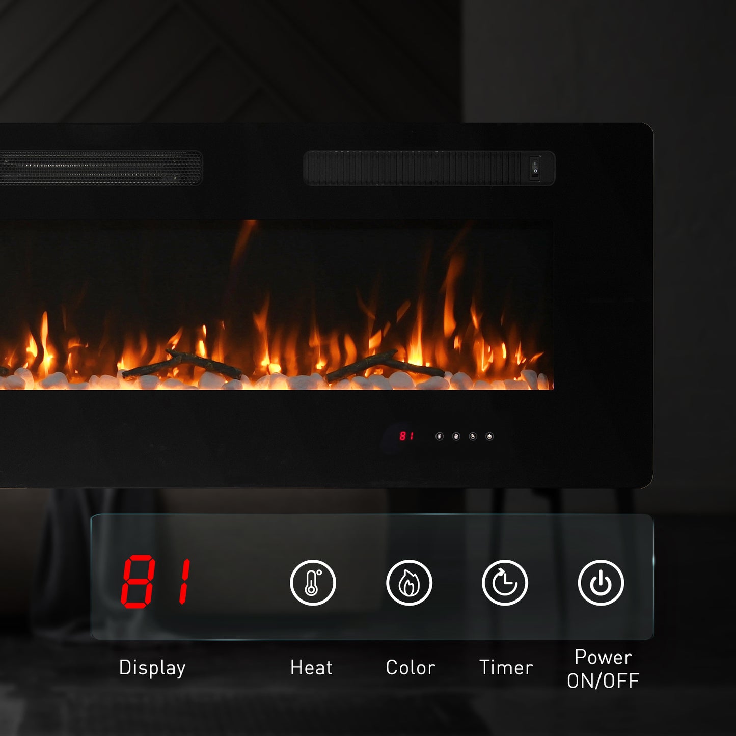 50" Electric Fireplace Recessed 3.8" Ultra Thin Insert with Remote Control