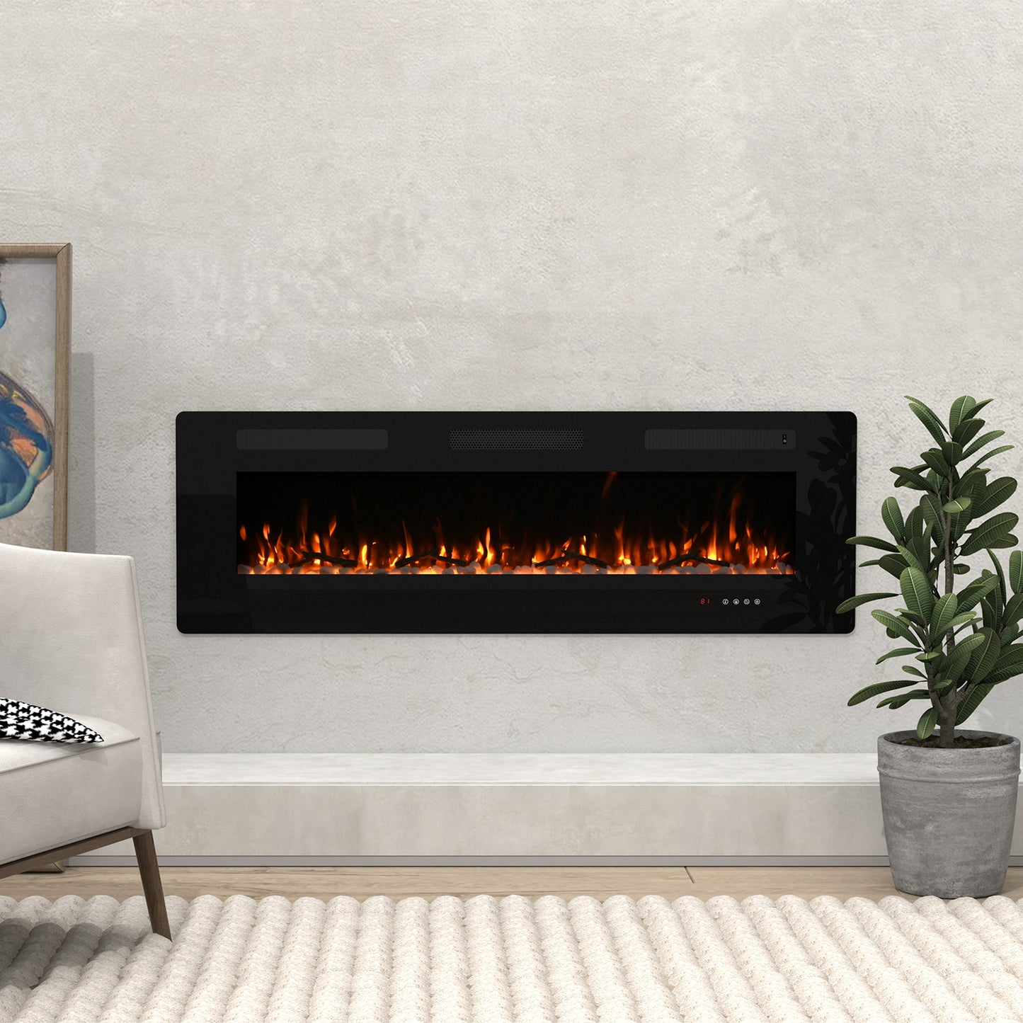 60'' Electric Fireplace Recessed Wall Mounted Ultra Thin Insert&Remote