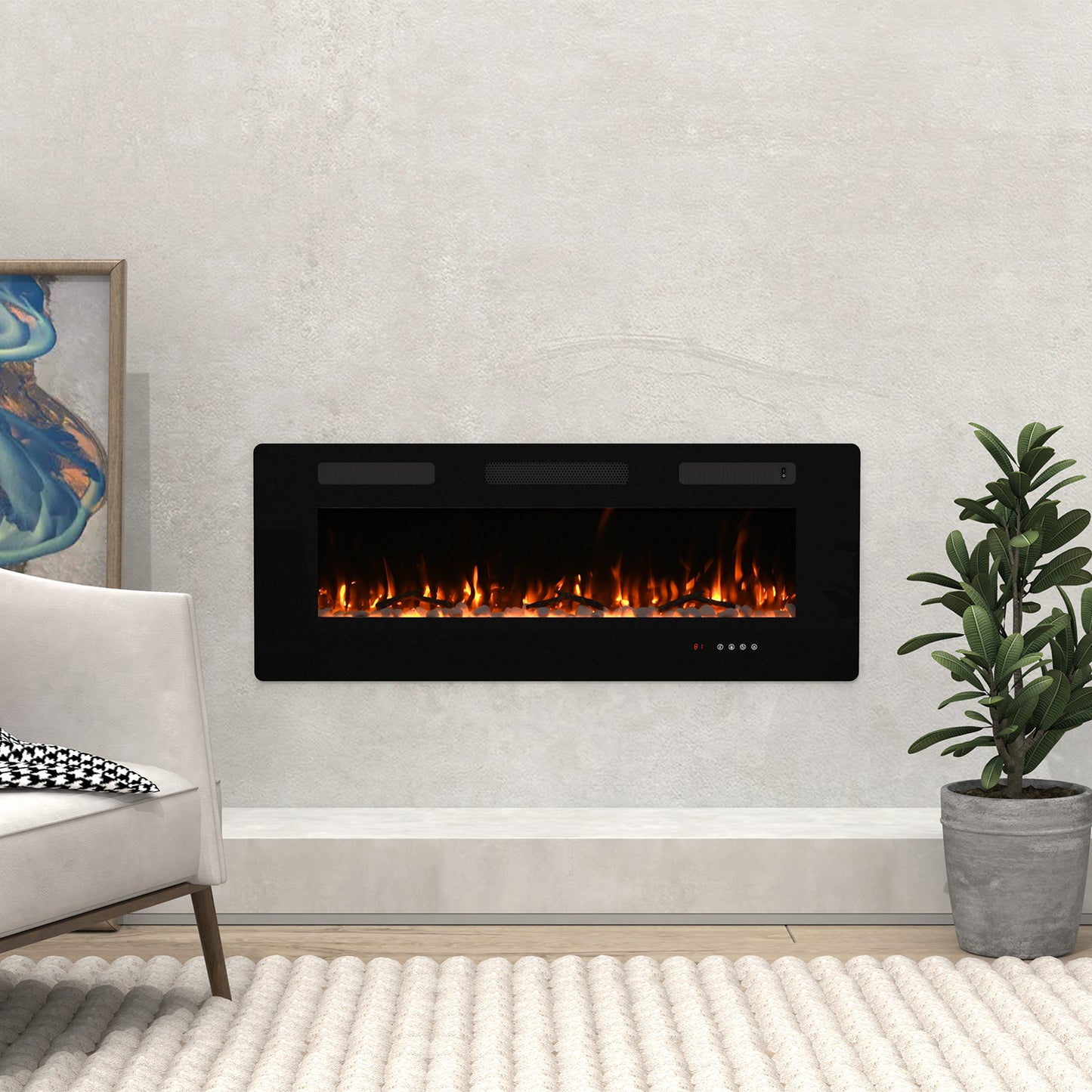 50" Electric Fireplace Recessed 3.8" Ultra Thin Insert with Remote Control