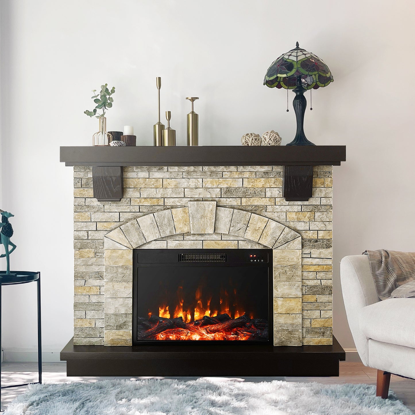 45 Inch Electric Fireplace with Mantel, Tall Fire Place Heater Freestanding with Remote Control Timer LED Flame for Living Room Bedroom, Gray