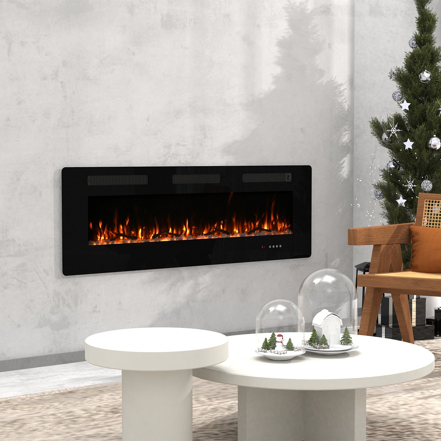 60'' Electric Fireplace Recessed Wall Mounted Ultra Thin Insert&Remote