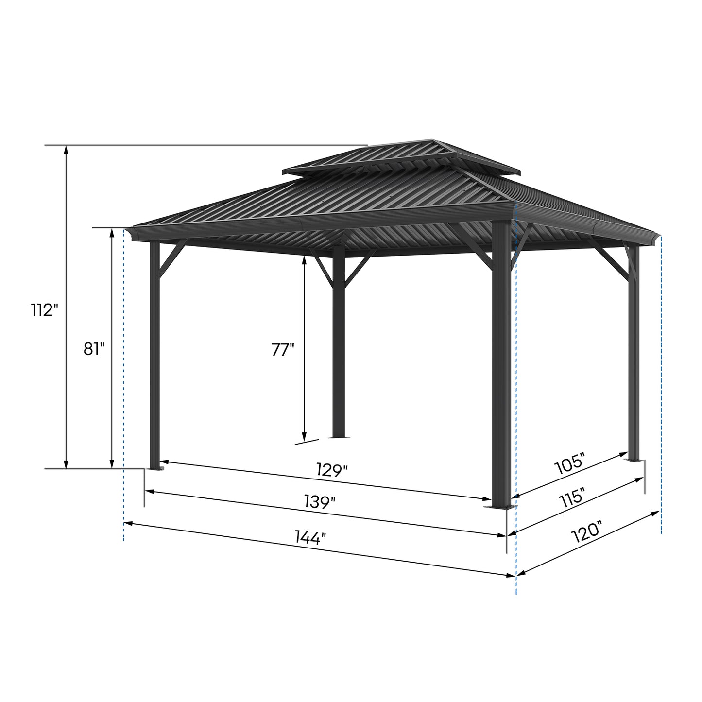 Cloud Mountain 10 x 12 FT Hardtop Gazebo, Black