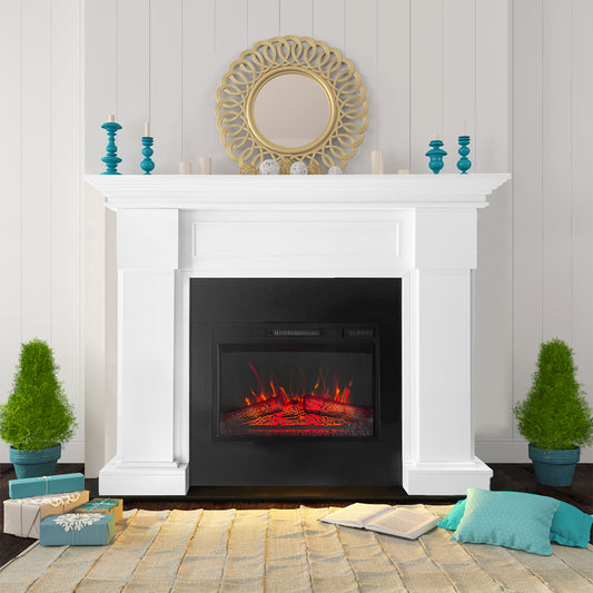 48 Inch White Electric Fireplace with Mantel, Stylish Heater for Your Living Room or Bedroom, Includes Remote Control and LED Flame Effects