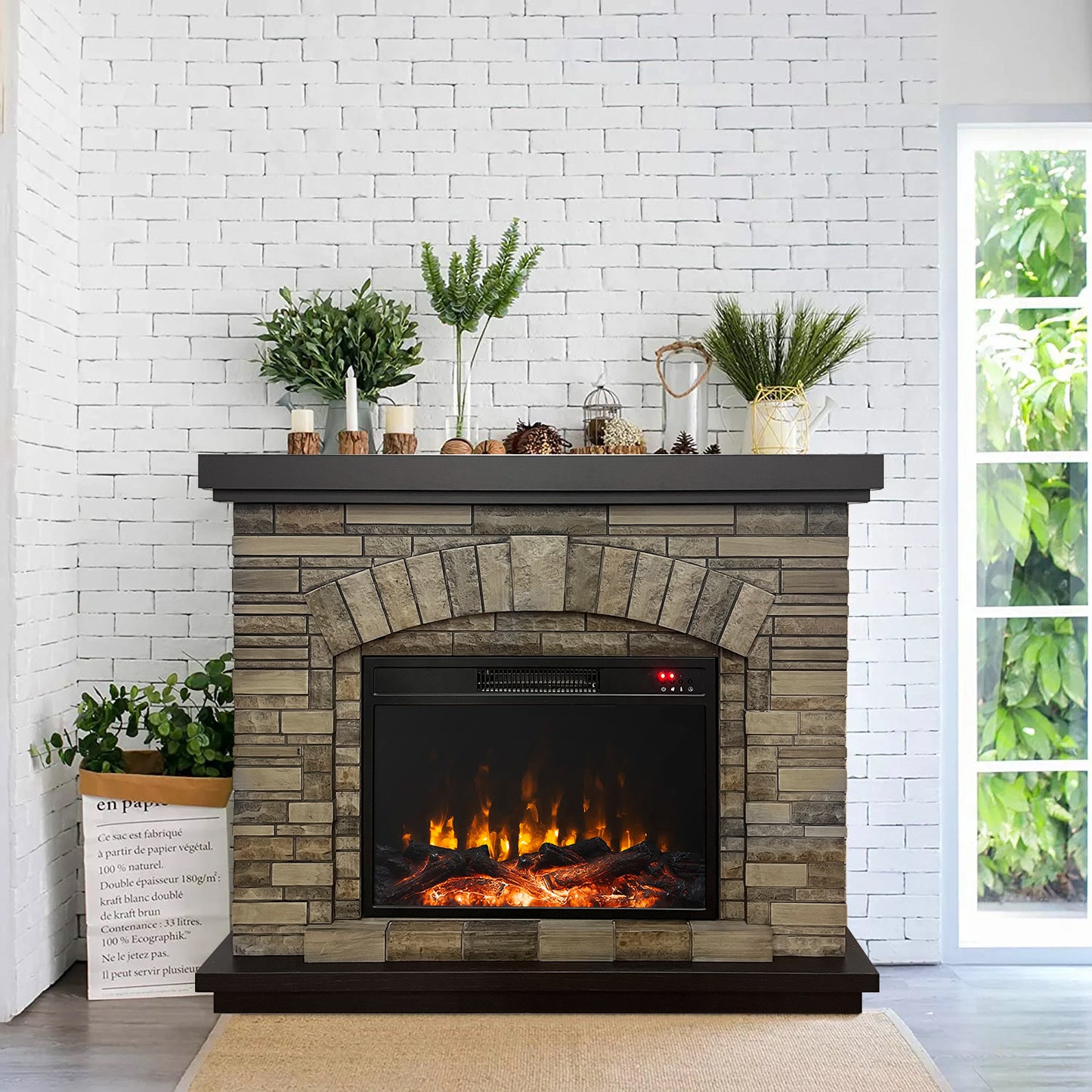 42" Electric Fireplace with Mantel, Tall Fire Place Heater Freestanding with Remote Control Timer LED Flame for Living Room Bedroom