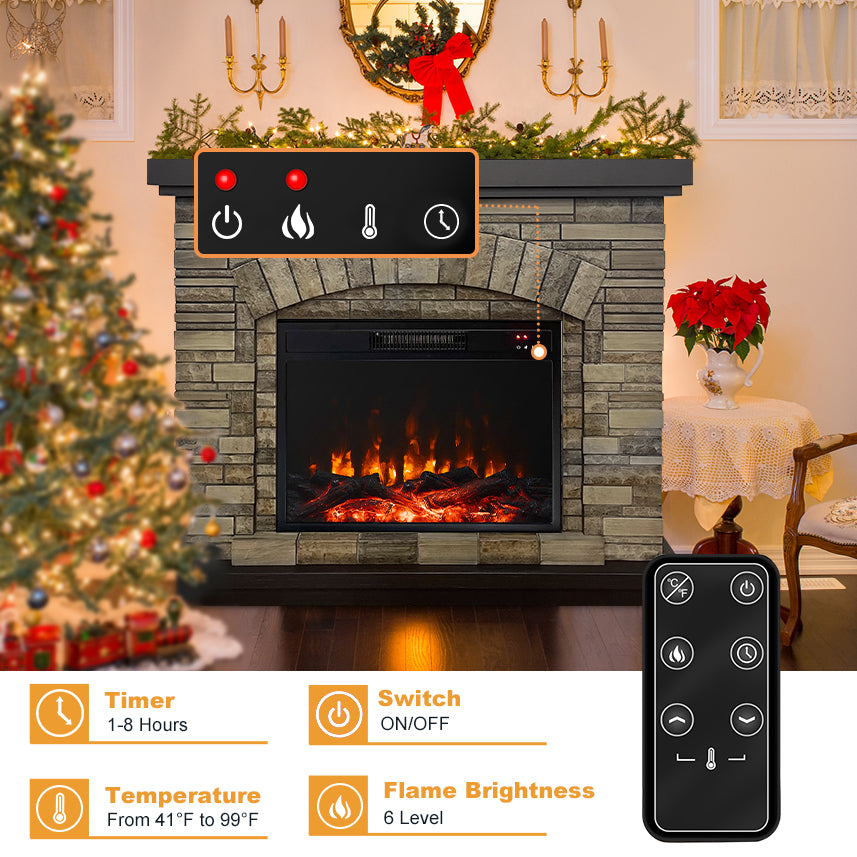 42" Electric Fireplace with Mantel, Tall Fire Place Heater Freestanding with Remote Control Timer LED Flame for Living Room Bedroom