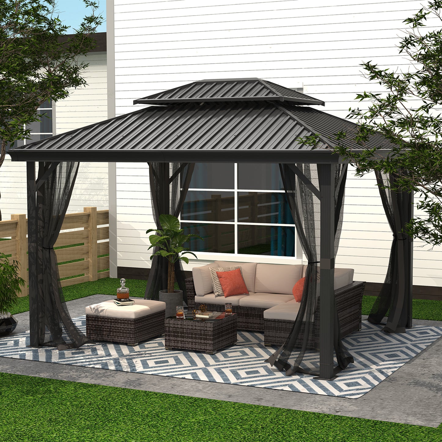 Cloud Mountain 10 x 12 FT Hardtop Gazebo, Black